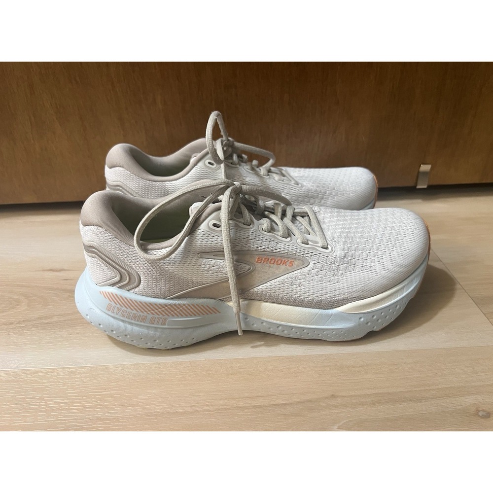 Brooks Glycerin 21 Womens Size 9.5 Beige Blue Athletic Running Shoes Sneakers